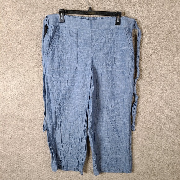 J. Crew Pants - J by J Crew Pants Womens 14 Blue Chambray Wide Leg Crop Tie Waist Cotton